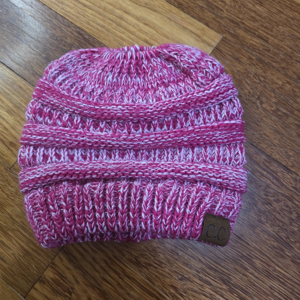 C.C Pink and White Knit Beanie
